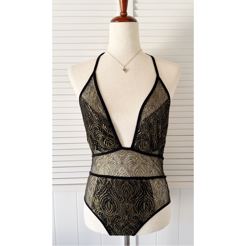 I Heart Rave Gold And Black Festival Lingerie Bodysuit
